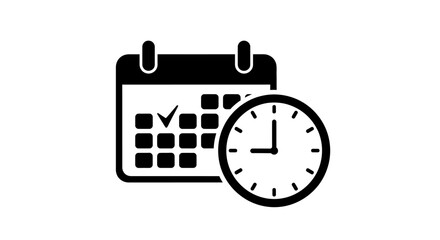 Calendar with checkmark and clock symbolizing time management and scheduling