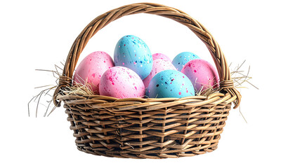 Easter basket filled with pastel-colored eggs