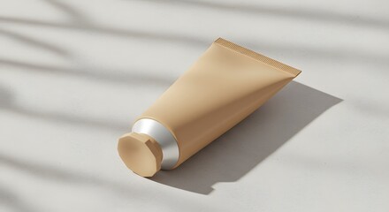 Fototapeta premium Beige Cosmetic Tube Mockup on White Background with Shadows