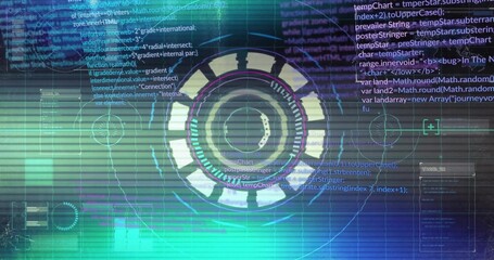 Displaying central circular HUD graphic over HUD screen, with grid, radial lines and code snippets