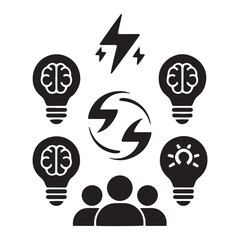 Light bulb brain ideas and team collaboration icons