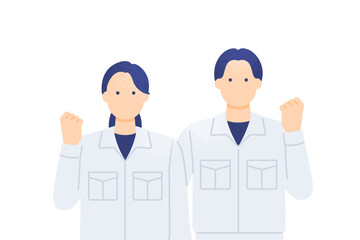 チームで保守管理・検査を行う 男女の作業員のベクターイラスト素材