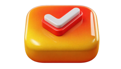 Orange square button with white checkmark