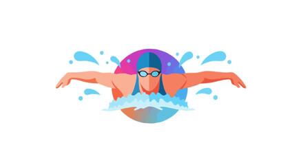 Flat vector illustration of a faceless swimmer doing butterfly stroke