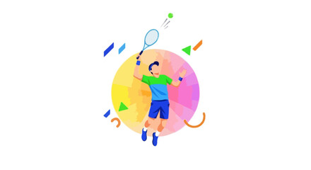 Flat vector illustration of a faceless tennis athlete serving the ball