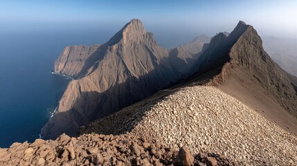 High mountain ridge overlooking ocean