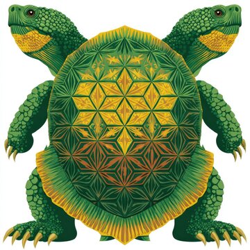 Two-headed turtle with intricate geometric shell pattern