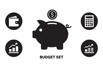 Piggy bank with wallet calculator and growth charts