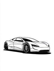 Modern Vehicle Silhouette: A sleek, contemporary automobile rendered in elegant line art. Ideal for minimalist designs and automotive concepts.
