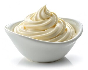 Vanilla soft serve ice cream in a white bowl isolated on white background