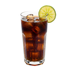 Cuba Libre cocktail with a lime garnis, isolated on white or transparent background, PNG format.