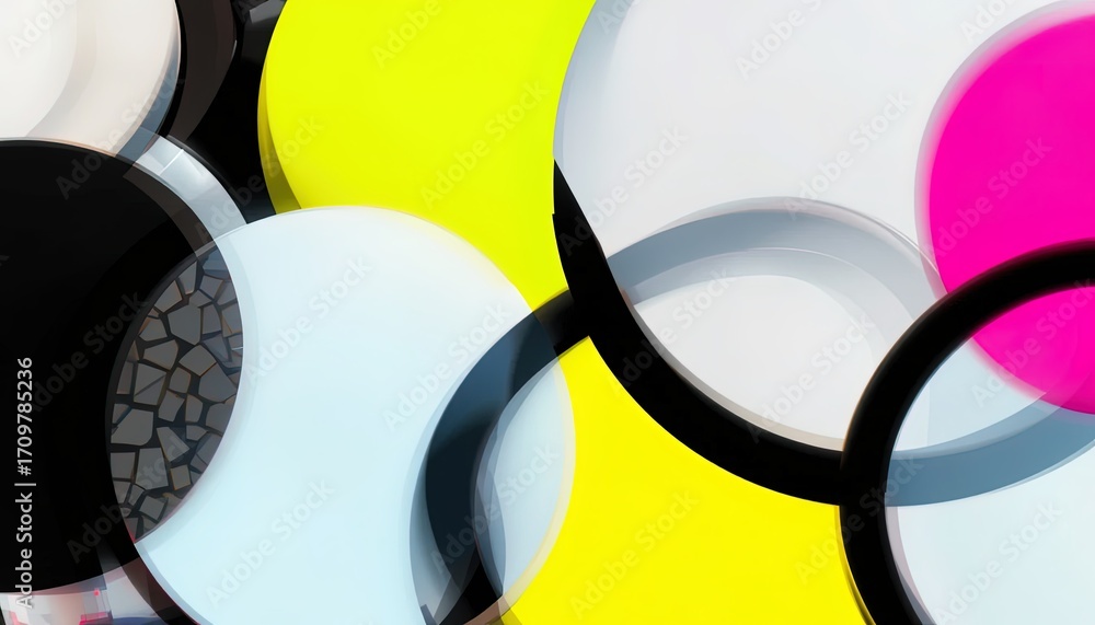 Poster abstract design featuring overlapping circles in vibrant colors and a dynamic composition.