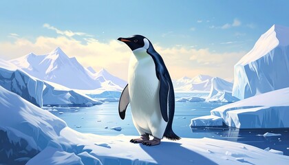 Obraz premium Penguin on icy landscape