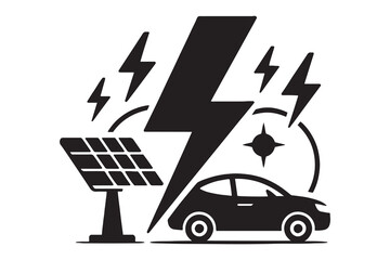 Solar powered electric car charging with lightning bolts