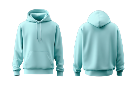 Light teal hoodie, front and back views