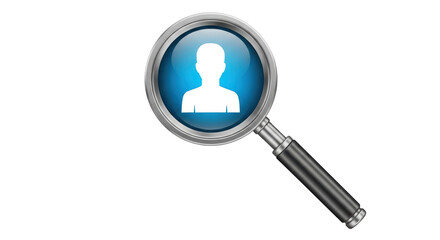 Isolated profile icon behind magnifying glass, concept of finding people, searching, finding