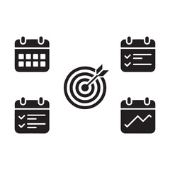 Target and calendar icons with checklist and graph