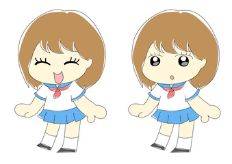 Manga girl chibi mini, manga, school girl, Japanese, chibi, mini, character, kawaii, anime, kid, cute, woman, uniform, student, icon, family 