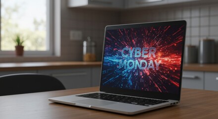 Laptop displaying Cyber Monday discount promotion