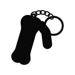 Minimalist black silhouette of a dog bone keyring or keychain design