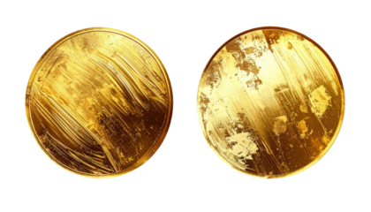 Two gold coins with brushstrokes