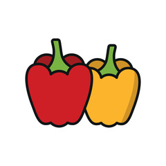 Bell pepper icon in color with line for farm, cooking, and vegetable themes.