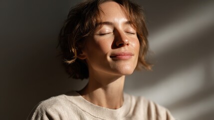 Mindful breathing exercise in a serene space with natural light and calm focus
