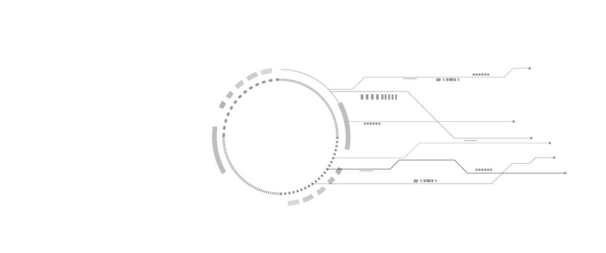 Vector futuristic technology background with white circle circuit wires on light blue motherboard.