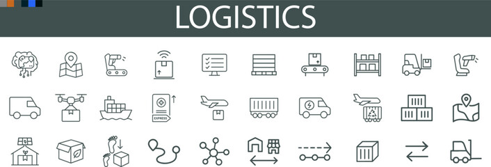 Logistics Icon Set for Delivery Systems, Inventory Management, and Supply Chain UI Design
