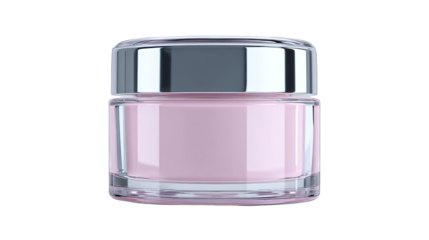 Pink cosmetic jar, clear glass, chrome lid