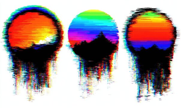 Three glitch art sunrises/sunsets