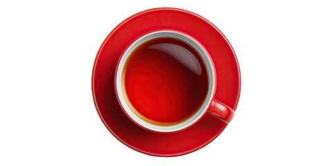 Red teacup and saucer, top view