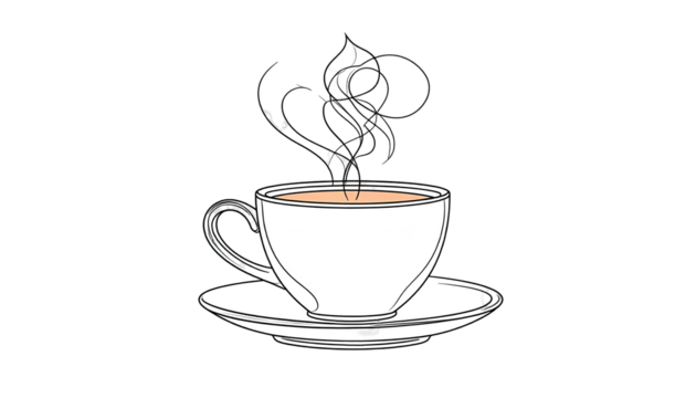 Simple drawing of a steaming cup of coffee