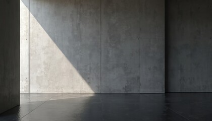 Monochromatic concrete wall with smooth, elegant finish. Light streams across textured surface, creating minimalist modern interior space. Clean architectural background for design concepts.