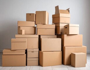 Cardboard boxes stacked in a room