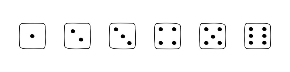 Dice vector set. Die sign set. Casino dice cube. Gambling die vector set. Play dice game.