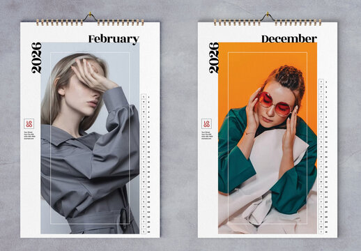 Fashion Style Models Tabloid Wall Calendar 2026 Layout