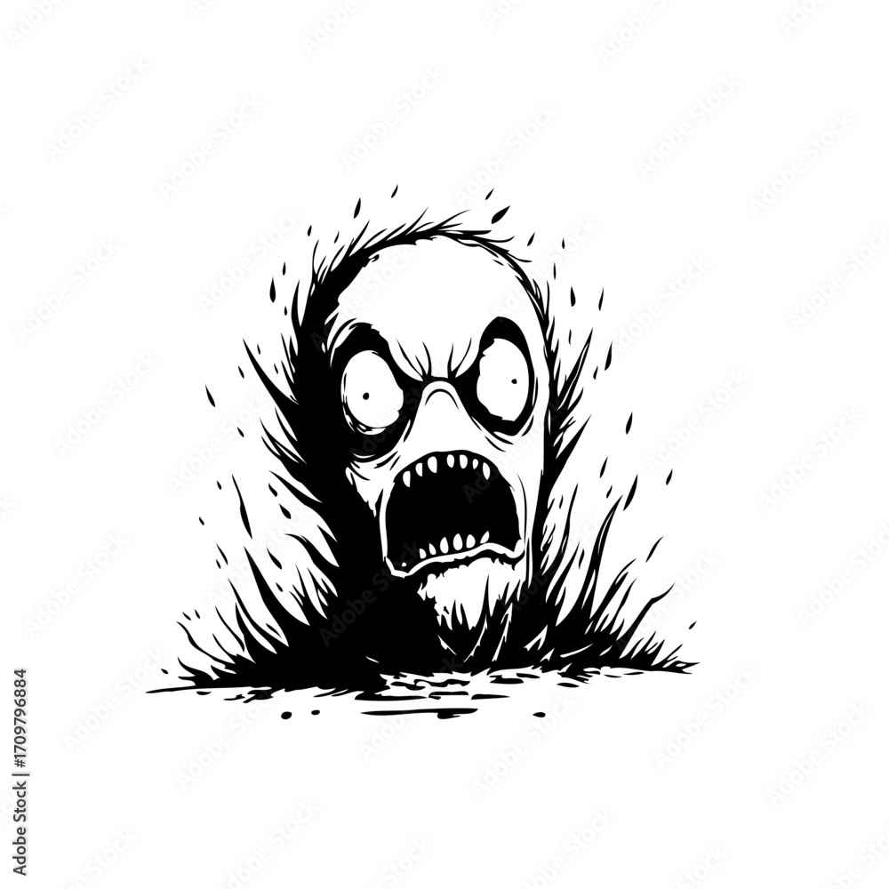 Aufkleber expressive monochrome sketch of an enraged character with furious expression and chaotic aura