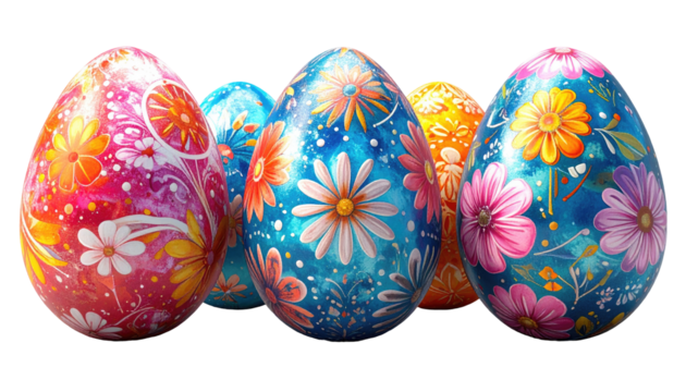 Vibrant Easter eggs in a row