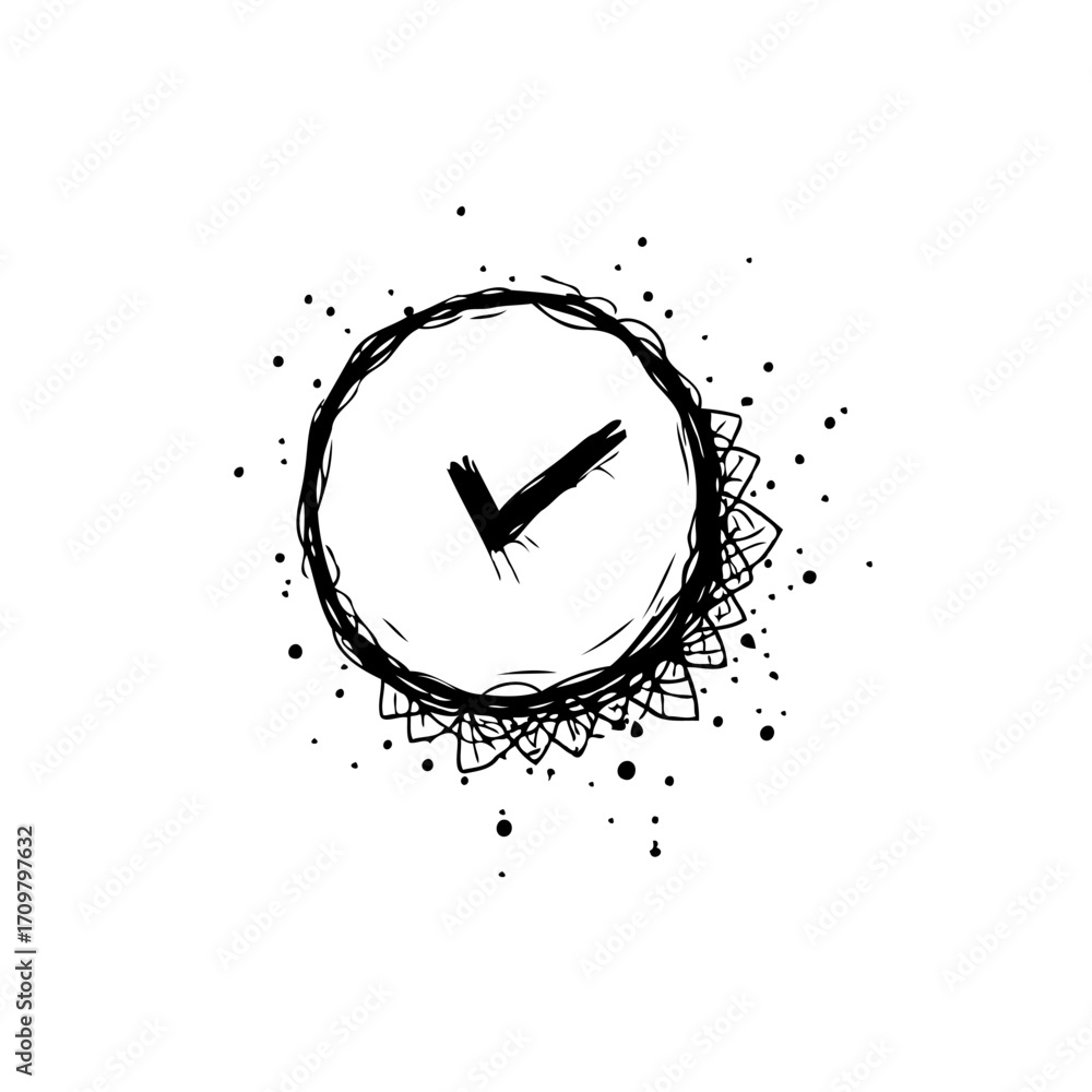 Poster hand drawn check mark with circular flourish adds visual appeal to convey completion and