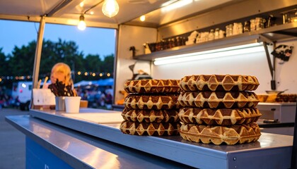 Stacked waffles at a food truck