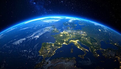 Obraz premium Europe at Night: Illuminated Cities from Space, Global Connectivity and Urbanization