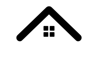 Minimalist black house icon with triangular roof and small window