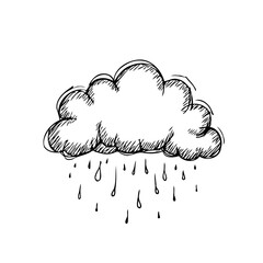 Hand-drawn cloud releasing rainfall evokes a sense of weather illustration for educational