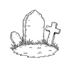 Illustrated gravesite scene showing a serene final resting place with religious symbol and