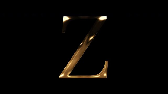 Golden uppercase alphabet reflecting light "Z", serif, alpha channel