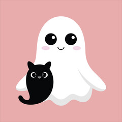 Obraz premium Cute Ghost and Black Cat