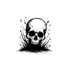Ink-splattered skull artwork evoking mortality artistic expression and symbolizing human existence
