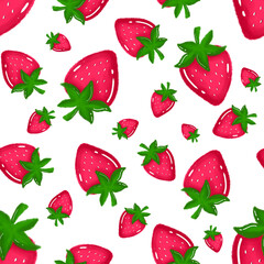 Hand Drawn Strawberry Seamless  Pattern with Crayon Texture on Transparent Background Full HD
