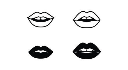 Simple black and white illustrations of various shaped female lips shown